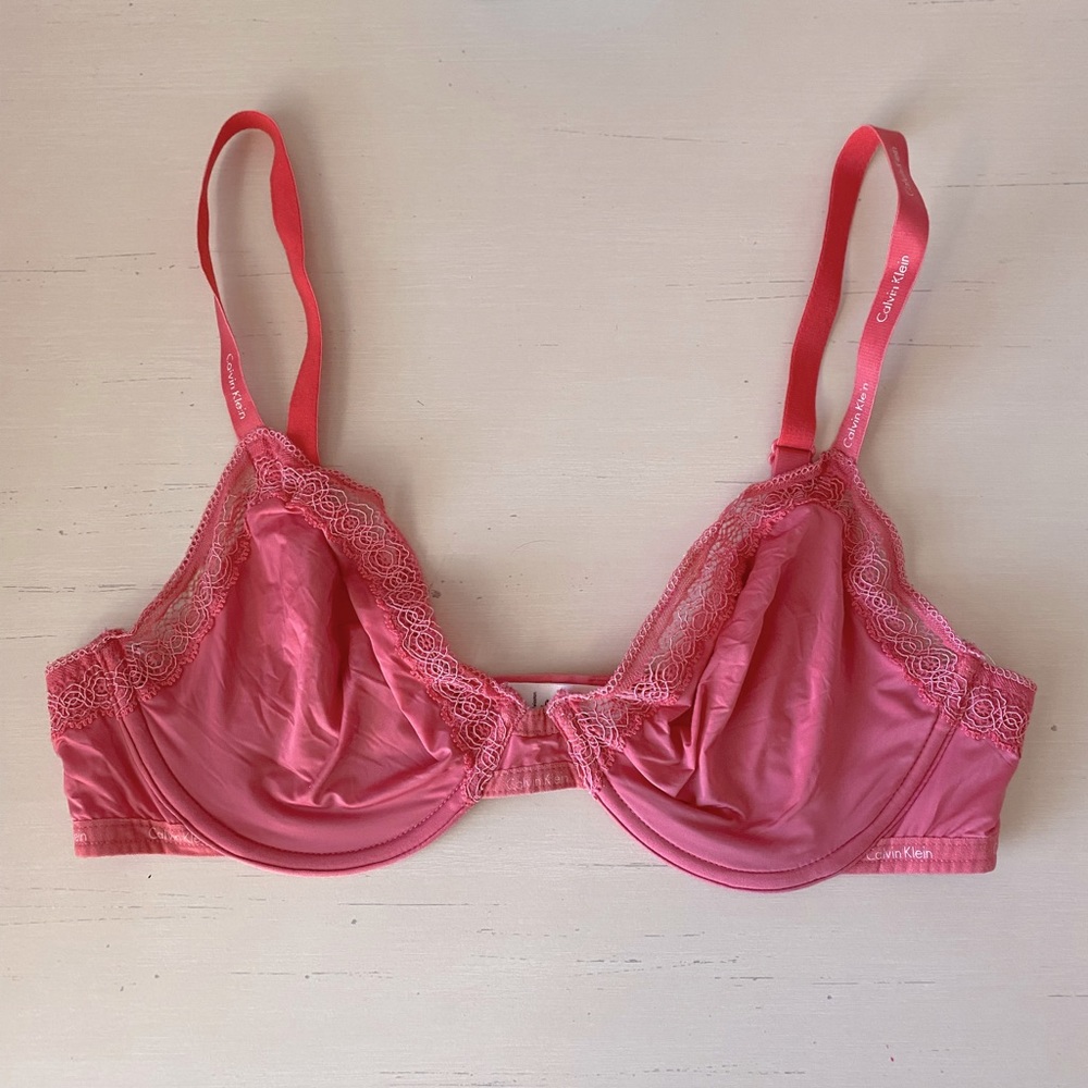 Calvin Klein unlined pink lace trim demi bra